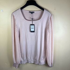 NWT Adrianna Papell Womens Patterned Sheer Arms Peach Sweater Size Medium